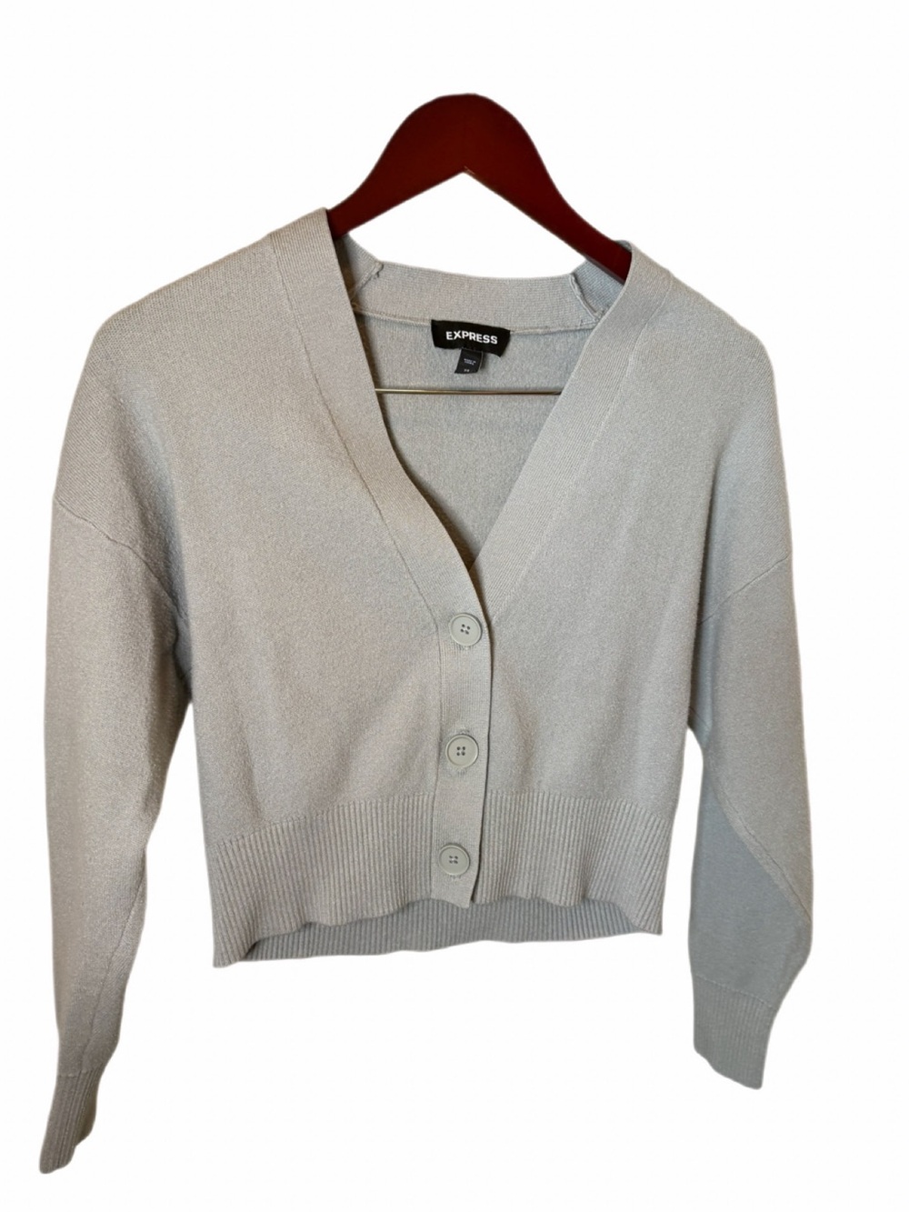 Express Cropped Button-Front Cardigan in Sage Green